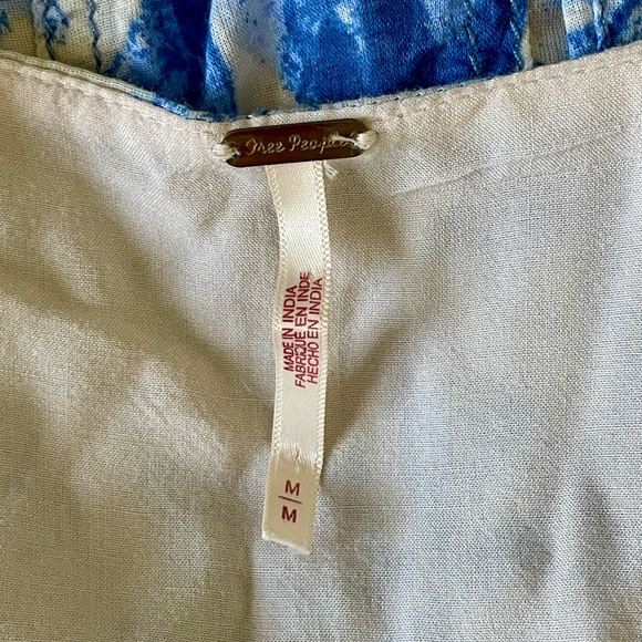 Free People Sully Floral Blue & Cream Babydoll Mini Dress Size M Romantic - Picture 11 of 14